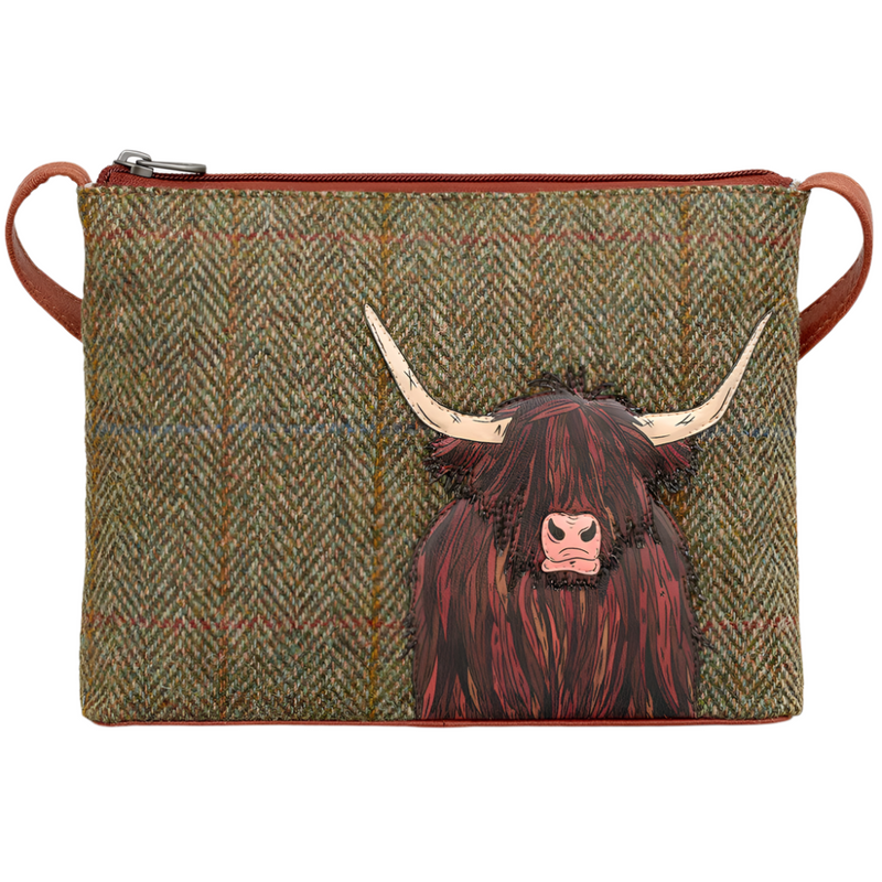 Yoshi Highland Cow Tweed Leather Cross Body Bag