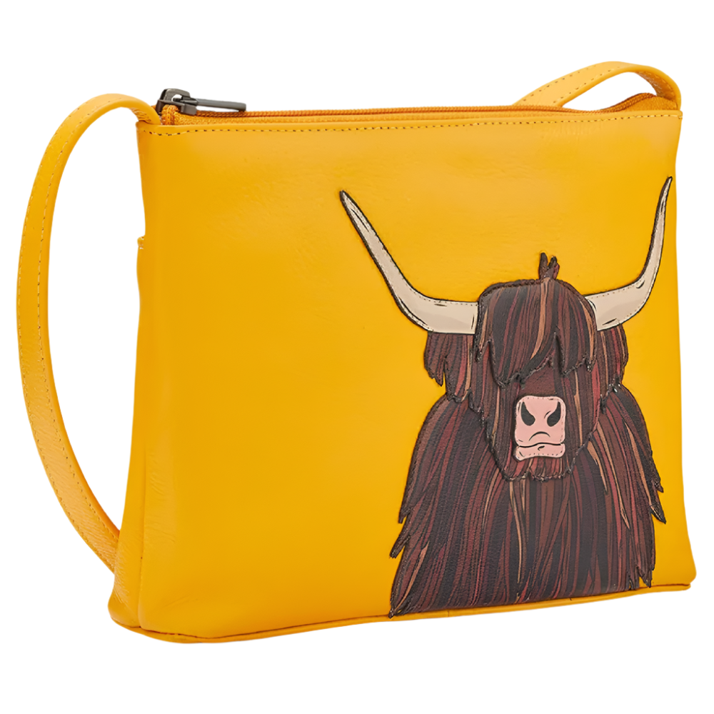 Yoshi Highland Cow Yellow Leather Cross Body Bag