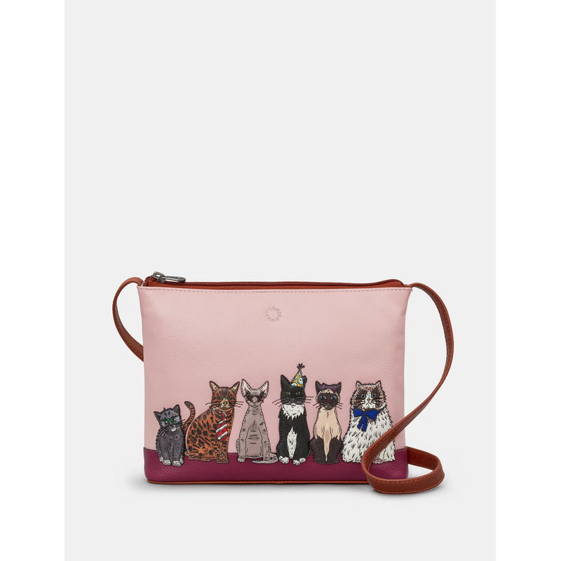 Yoshi Party Cats Brown Leather Cross Body Bag