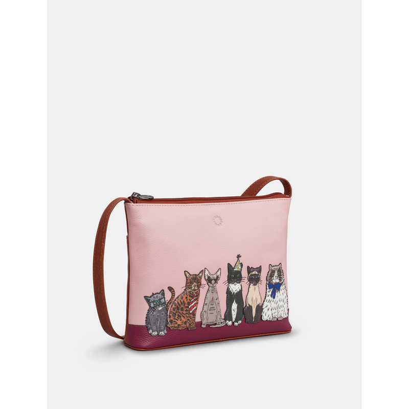 Yoshi Party Cats Brown Leather Cross Body Bag