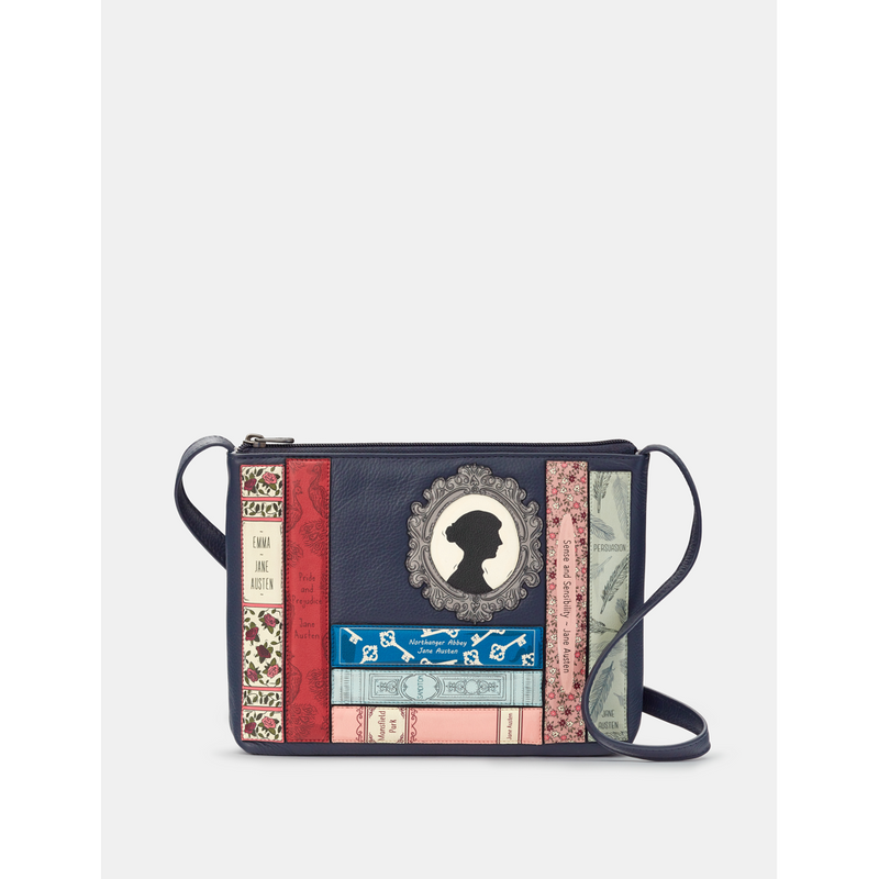 Yoshi Jane Austen Bookworm Navy Leather Cross Body Bag