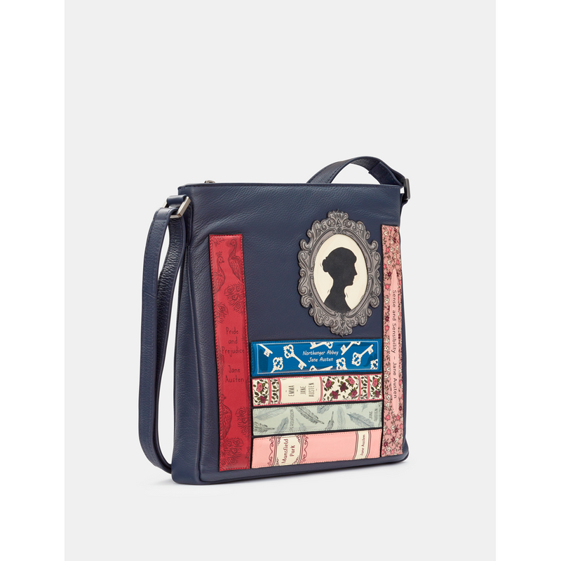 Yoshi Jane Austen Bookworm Bryant Navy Leather Cross Body Bag