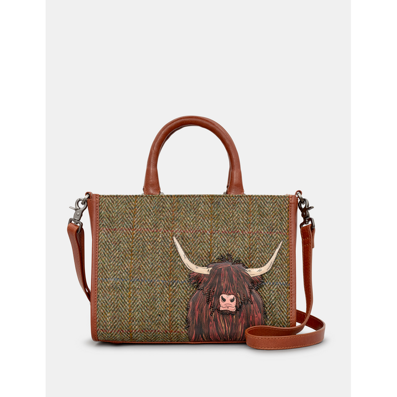 Yoshi Highland Cow Tweed Leather Grab Bag