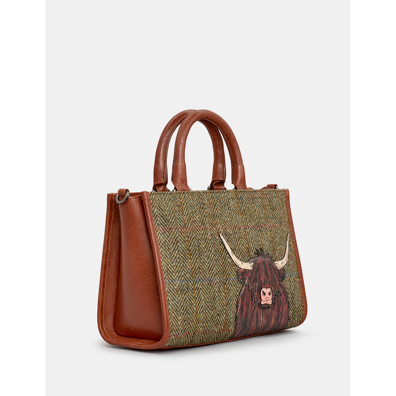 Yoshi Highland Cow Tweed Leather Grab Bag