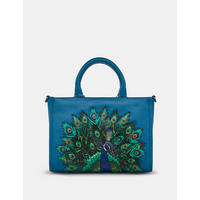 Yoshi Peacock Plume Petrol Blue Leather Grab Bag