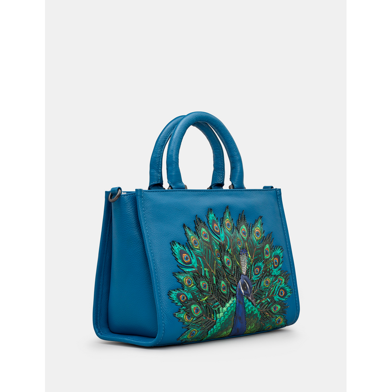 Yoshi Peacock Plume Petrol Blue Leather Grab Bag