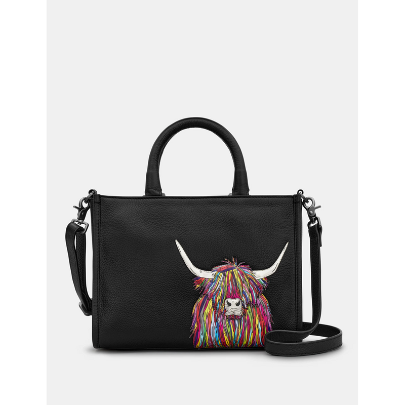 Yoshi Highland Cow Black Leather Grab Bag