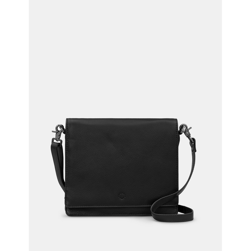 Yoshi Stanton Triple Gusset Flap Over Black Leather Bag