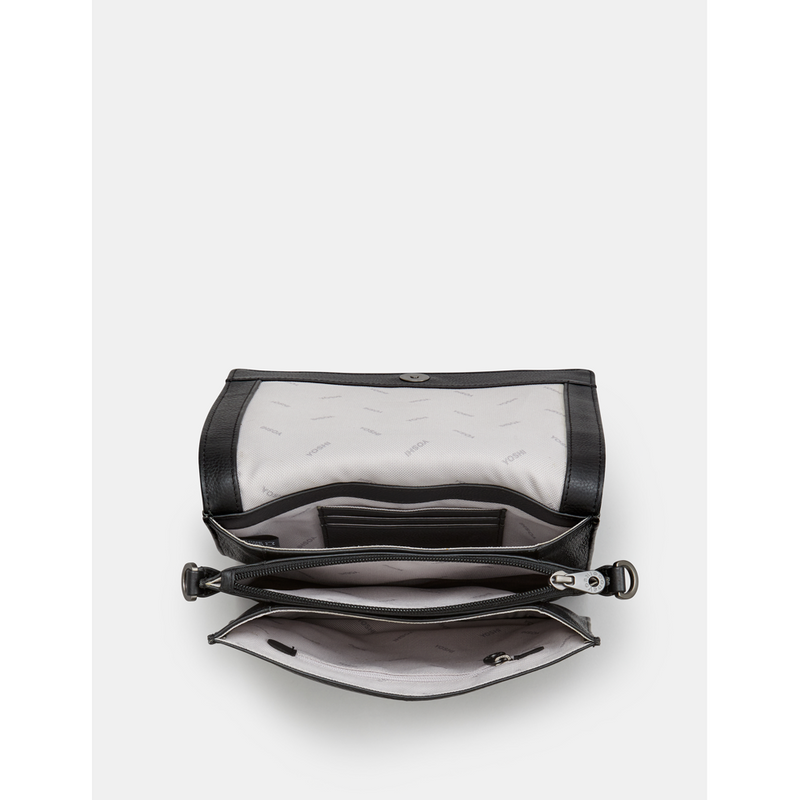 Yoshi Stanton Triple Gusset Flap Over Black Leather Bag