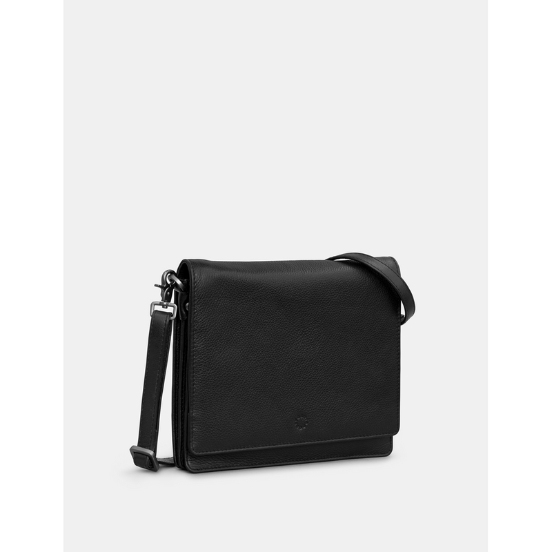 Yoshi Stanton Triple Gusset Flap Over Black Leather Bag