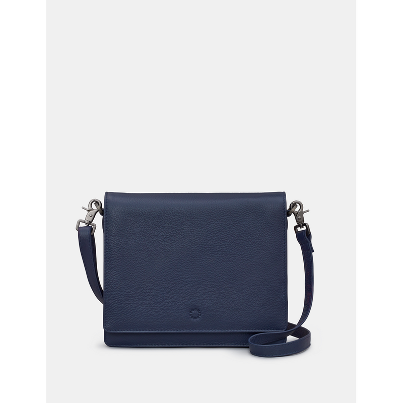 Yoshi Stanton Triple Gusset Flap Over Navy Leather Bag