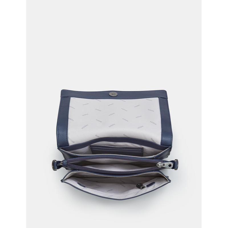 Yoshi Stanton Triple Gusset Flap Over Navy Leather Bag