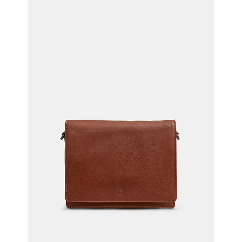 Yoshi Stanton Triple Gusset Flap Over Brown Leather Bag