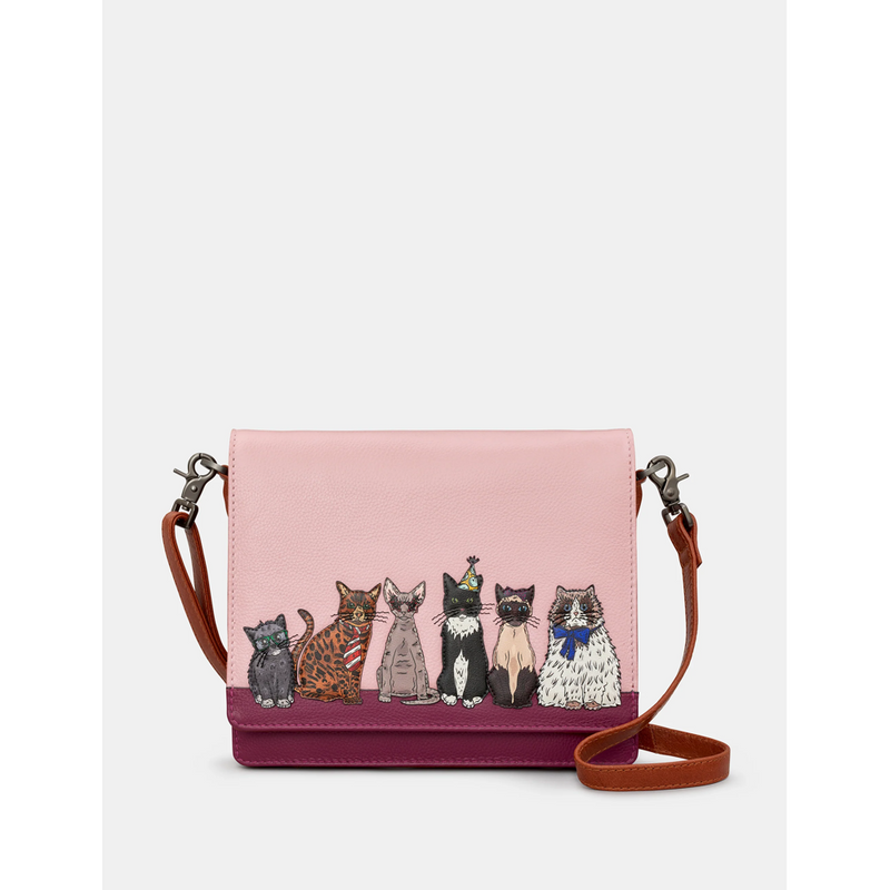 Yoshi Party Cats Triple Gusset Brown Flap Over Bag