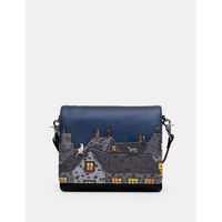 Yoshi Stargazing Cats Leather Tripe Gusset Flap Over Cross Body