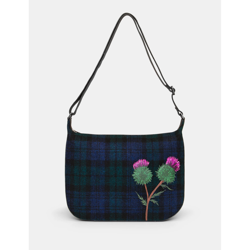 Yoshi Highland Thistle Harris Tweed Leather Hobo Bag