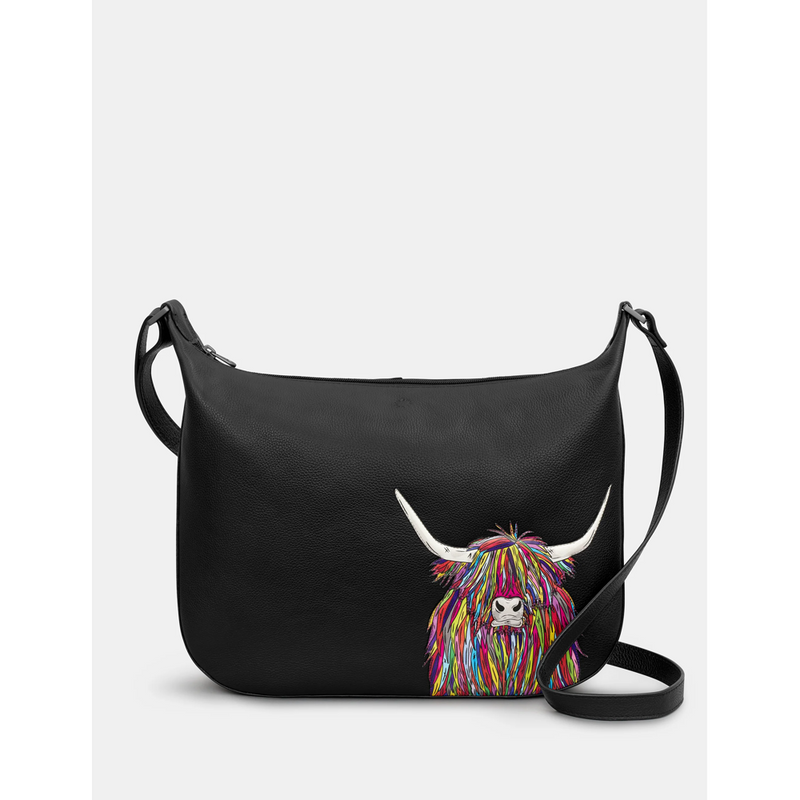 Yoshi Highland Cow Black Leather Hobo Bag