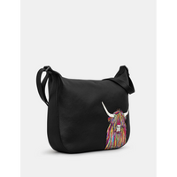 Yoshi Highland Cow Black Leather Hobo Bag