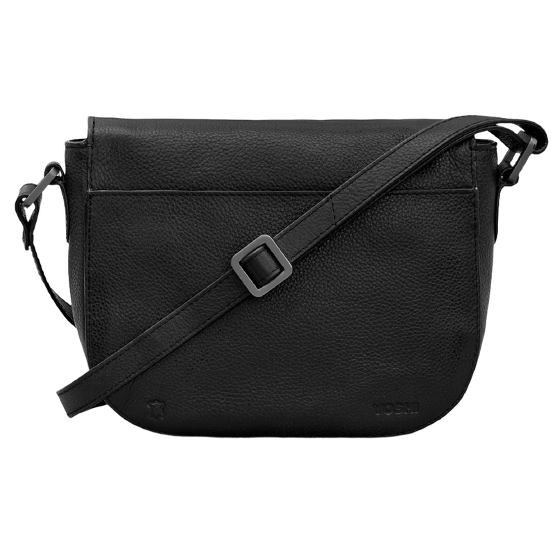 Highland Cow Flap Over Black Leather Cross Body Bag