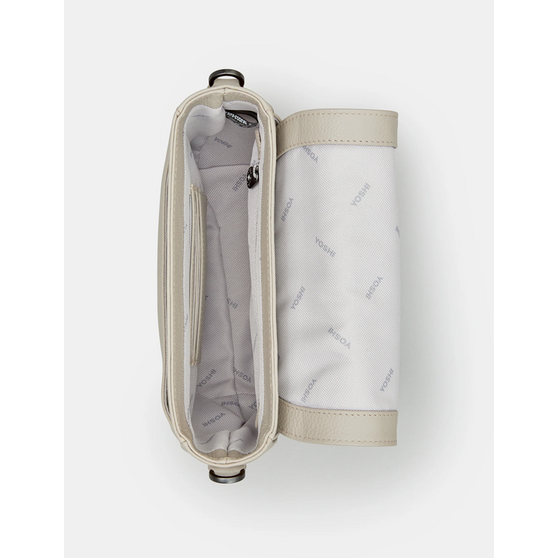 Yoshi Petals and Feathers Hummingbird Flap Over Warm Grey Leather Cross Body Bag