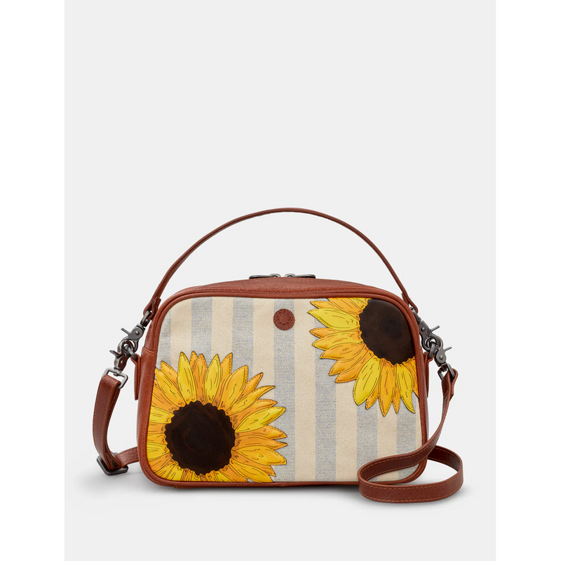 Yoshi Sunflower Bloom Brown Leather Mulitway Cross Body Bag