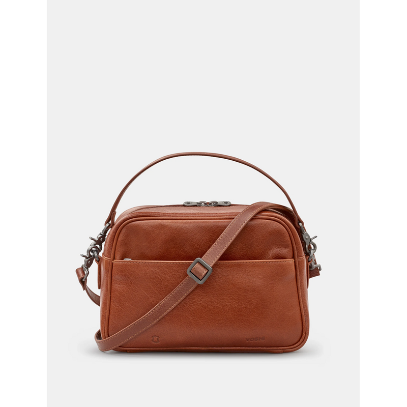 Yoshi Sunflower Bloom Brown Leather Mulitway Cross Body Bag