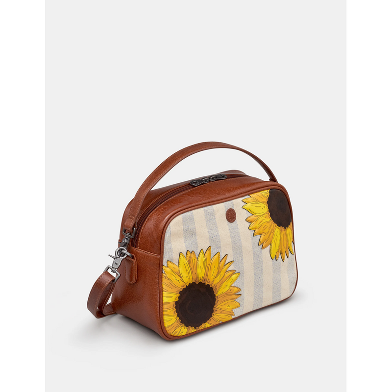 Yoshi Sunflower Bloom Brown Leather Mulitway Cross Body Bag