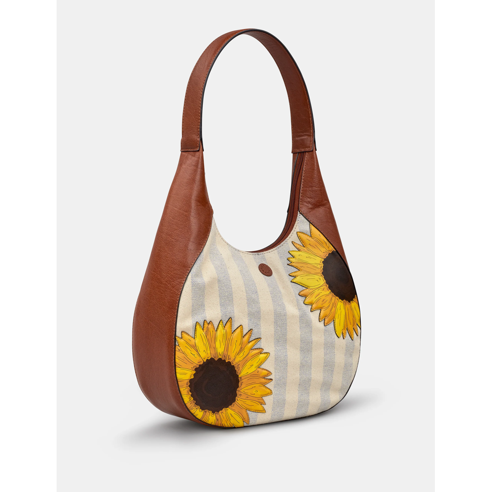 Yoshi Sunflower Bloom Brown Leather Shoulder Bag