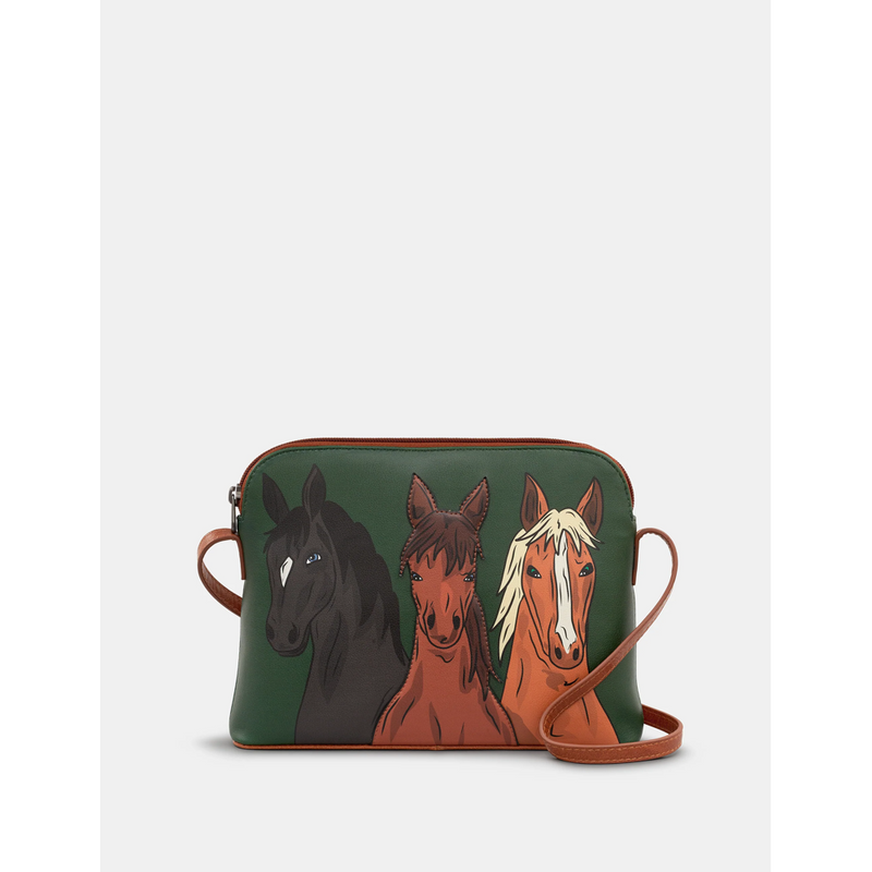 Yoshi Herd of Horses Brown Leather Cross Body Bag