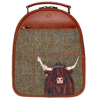 Highland Cow Harris Tweed Leather Backpack