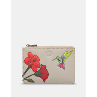 Yoshi Petals & Feathers Hummingbird Zip Top Warm Grey Leather Purse