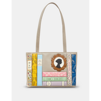 Yoshi Jane Austen Bookworm Library Warm Grey Leather Shoulder Bag