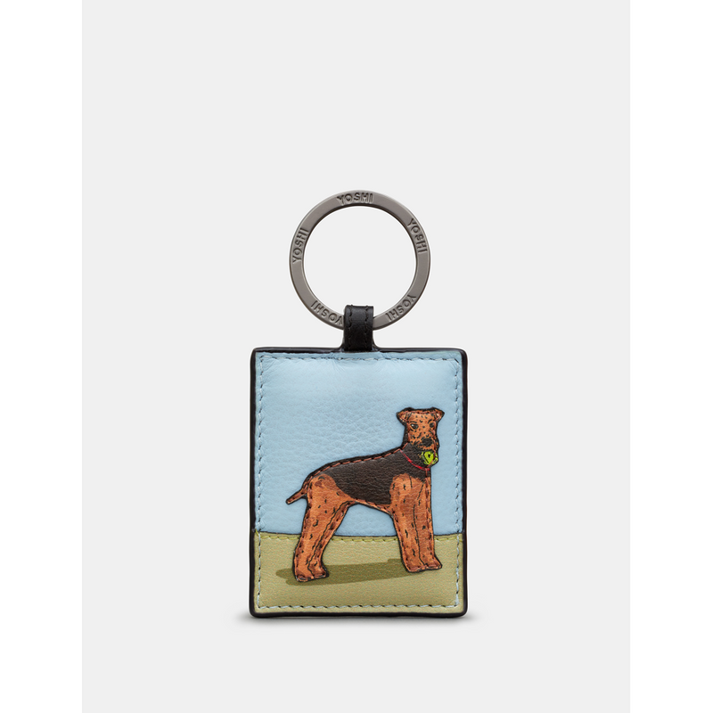 Yoshi Dog Walk Airedale Terrier Leather Keyring