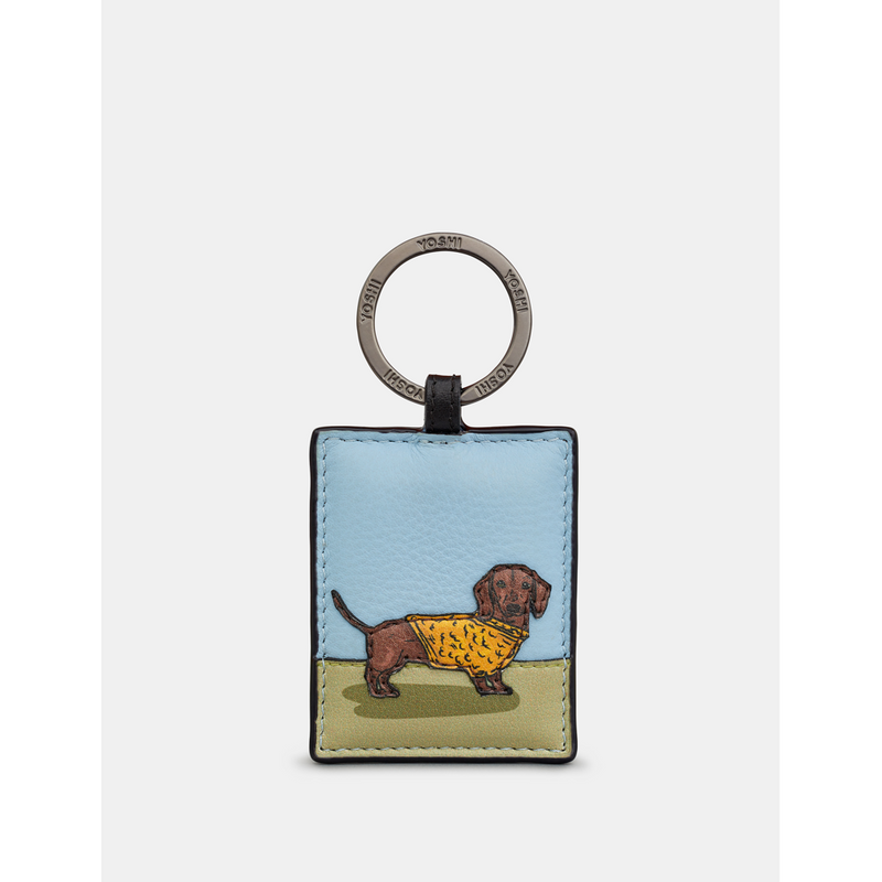 Yoshi Dog Walk Dachshund Leather Keyring