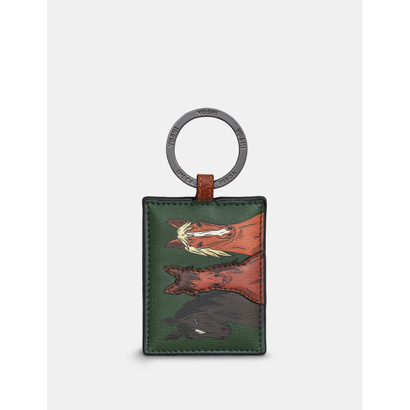 Yoshi Herd of Horses Brown Leather Keyring