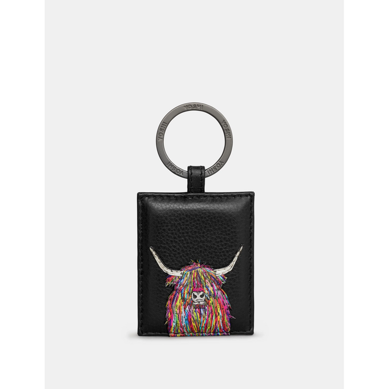 Yoshi Highland Cow Black Leather Keyring