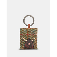 Yoshi Highland Cow Tweed Leather Keyring