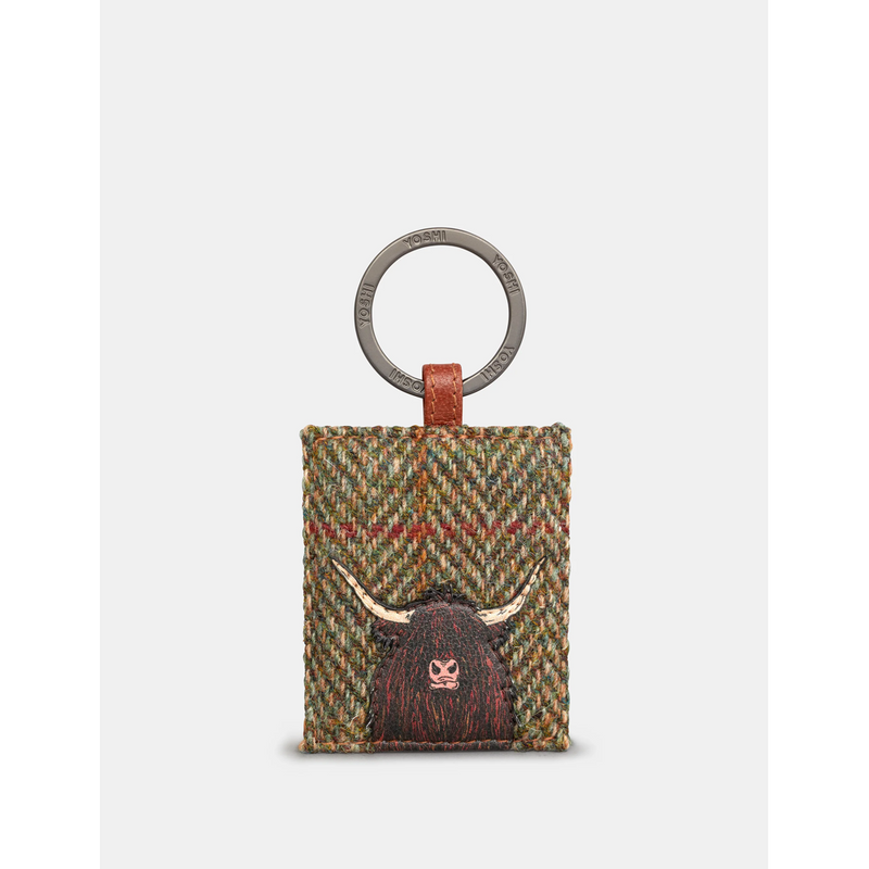 Yoshi Highland Cow Tweed Leather Keyring