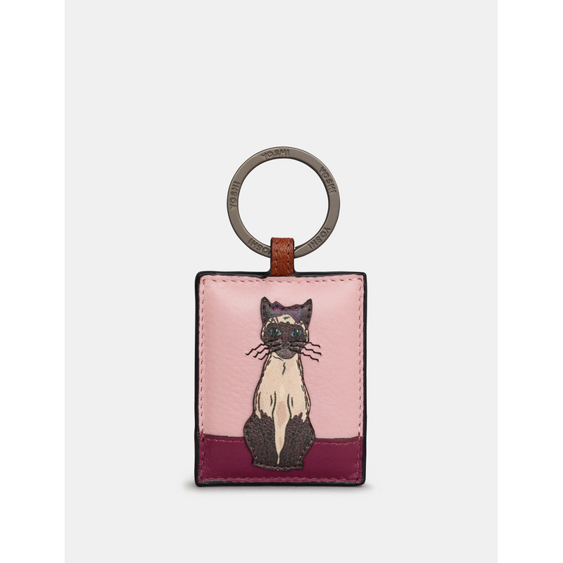 Yoshi Party Cats - Siamese - Brown Leather Keyring