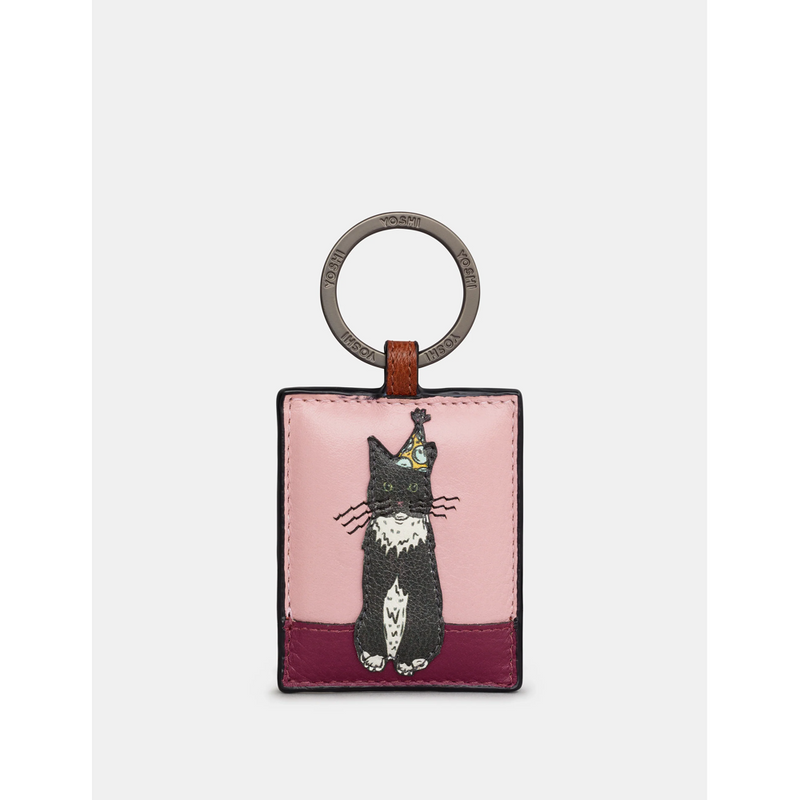 Yoshi Party Cats - Tuxedo - Brown Leather Keyring