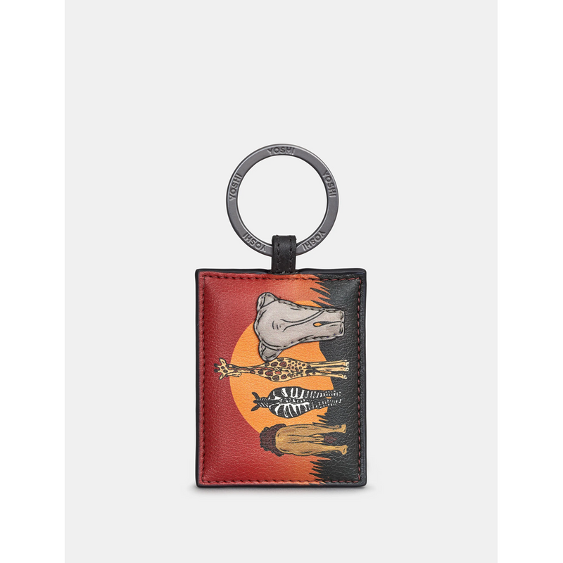 Yoshi Safari Scene Black Leather Keyring