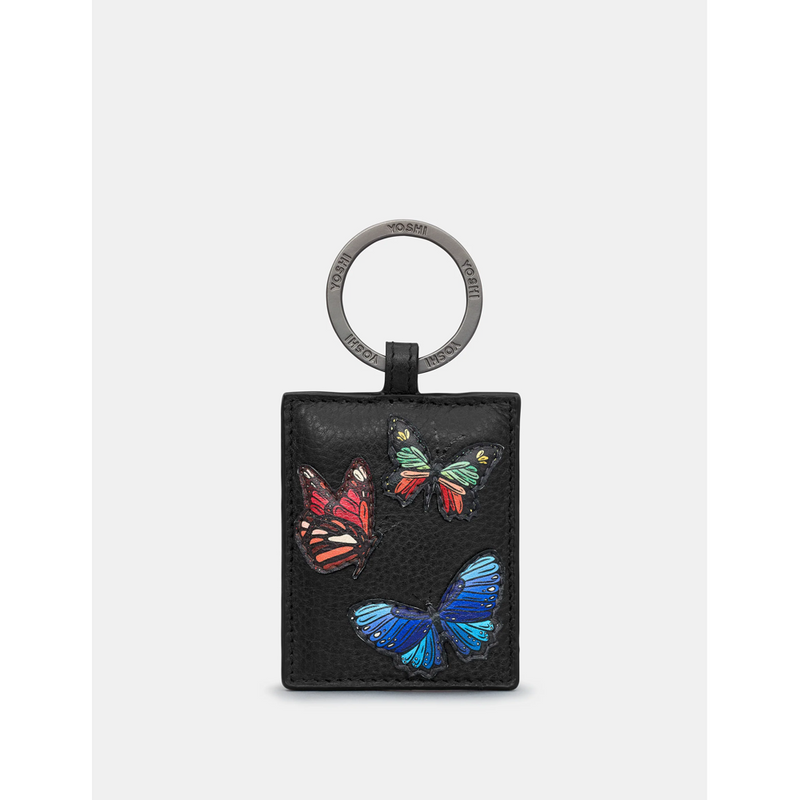 Yoshi Amongst Butterflies Black Leather Keyring