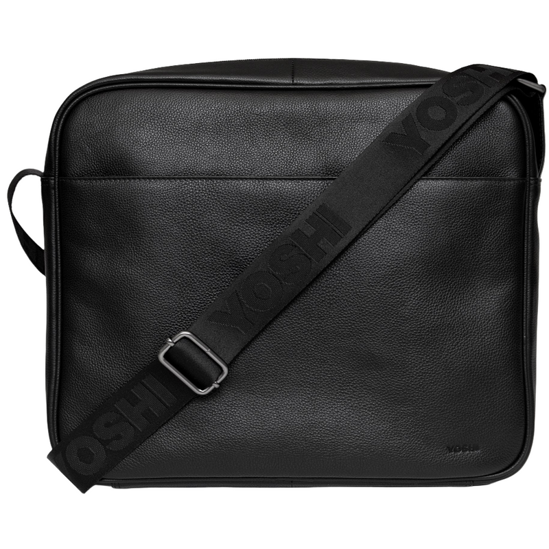 Highland Cow Black Leather Messenger Bag