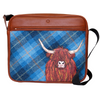 Highland Cow Blue Harris Tweed Leather Messenger Bag