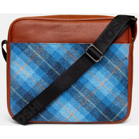 Highland Cow Blue Harris Tweed Leather Messenger Bag