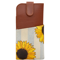Yoshi Sunflower Bloom Brown Leather Glasses Case with Tab