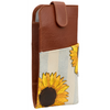 Yoshi Sunflower Bloom Brown Leather Glasses Case with Tab