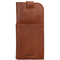 Yoshi Sunflower Bloom Brown Leather Glasses Case with Tab