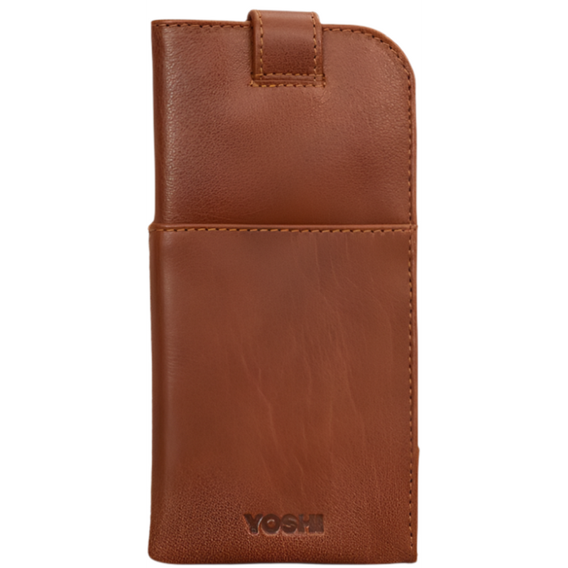 Yoshi Sunflower Bloom Brown Leather Glasses Case with Tab