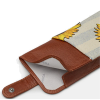 Yoshi Sunflower Bloom Brown Leather Glasses Case with Tab